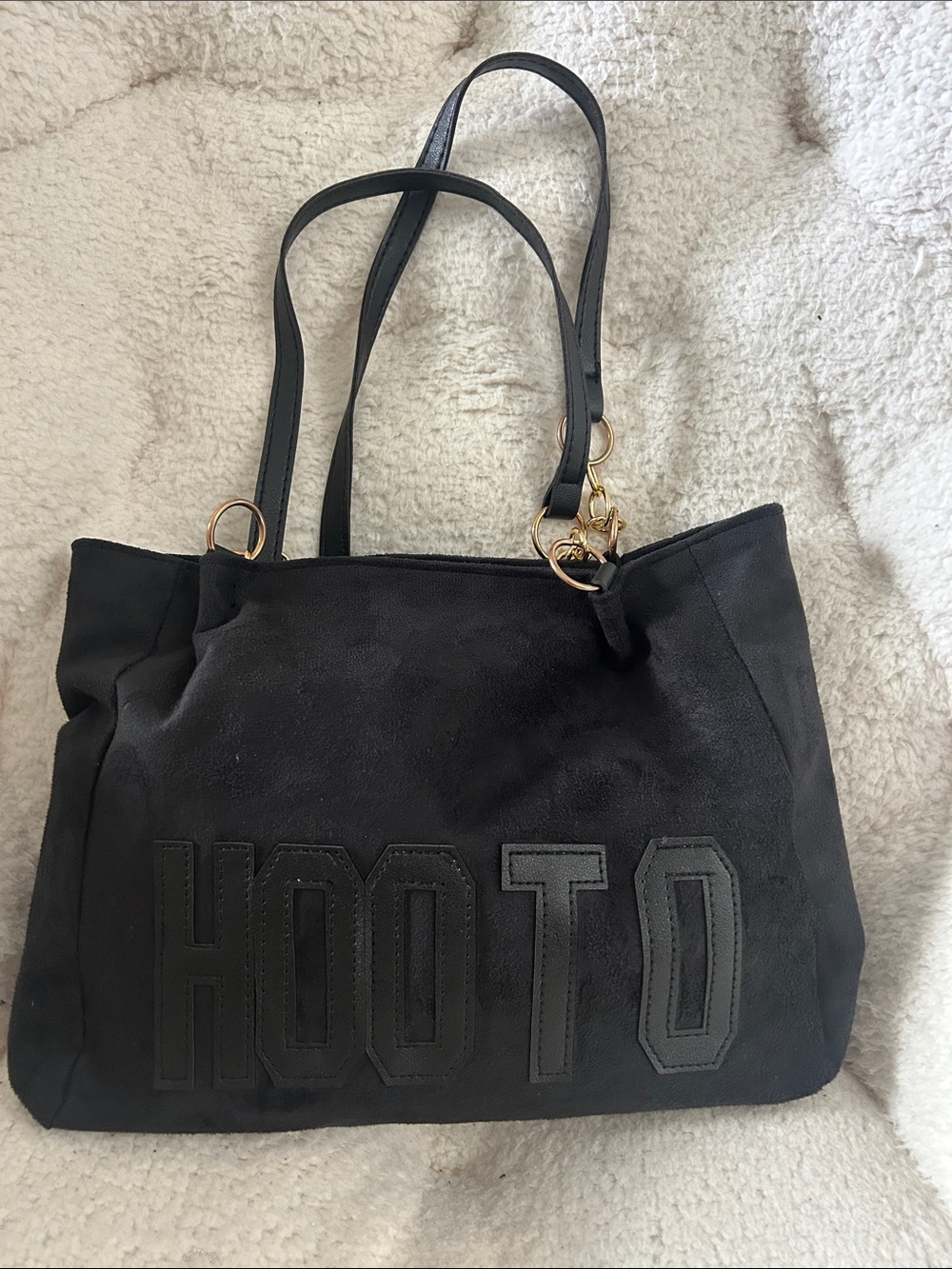 New Black Suede Tote Bag with Gold Hardware 8 “ x 6”
